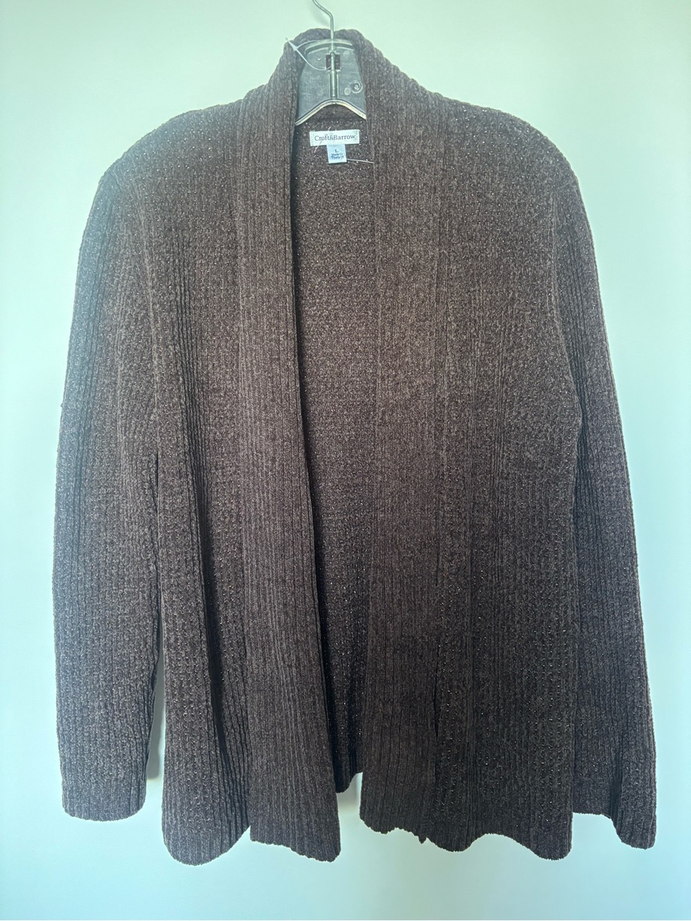 croft & barrow Brown Ribbed Shawl-Collar Open Cardigan